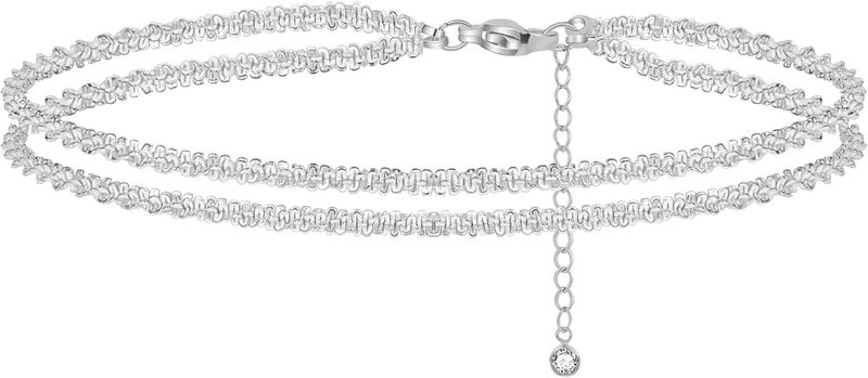 MIDEEO Gold/Silver Ankle Bracelets for Women,14K Gold Anklets for Women Waterproof Cuban Link Heart Beads Herringbone Rhinestone Anklets Set Layered Anklet Bracelets for Women Gold Jewelry Gift - Image 1